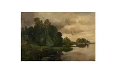 Three Mile Harbor by Thomas Moran, oil on canvas, sold Sep 2022
