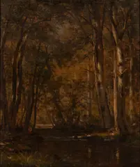 Brook in the Woods by Worthington Whittredge, oil on canvas, sold Sep 2022