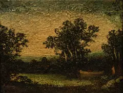 Lake, Indians and Canoe by Ralph Albert Blakelock, oil on canvas, sold Sep 2022