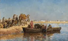 Edwin Lord Weeks, Loading the Camels, Salé, Morocco, alternately titled Along the Nile and Loading in the Donkeys, Near East, oil on canvas