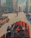 Walter Ohlson, Fire Truck in the City, oil on canvas