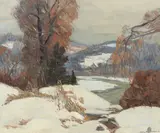 Carl Rudolph Krafft, Winter Landscape with Stream, oil on canvas
