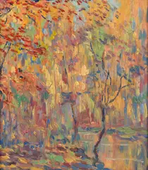 D. Putnam Brinley, Autumn Landscape and Woman with Parasol: A Double-sided Work, oil on board