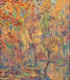 D. Putnam Brinley, Autumn Landscape and Woman with Parasol: A Double-sided Work, oil on board
