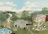 Grandma Moses, May, Making Soap, Washing Sheep, 1870, oil on Masonite