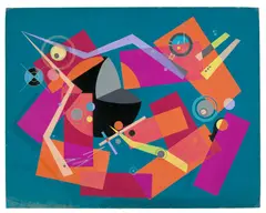 Blue, Red, Purple, Orange, and Yellow Abstraction by Rolph Scarlett, gouache on paper, sold Nov 2023