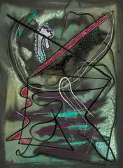Magenta Lines No. 5 by Rolph Scarlett, circa 1950, gouache, ink, pen and graphite on paper, sold Nov 2023