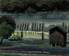 Charles E. Burchfield, Landscape with House and Trees, watercolor and gouache on paper laid down on board