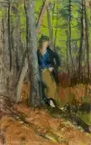Robert Henri, Woman in a Forested Landscape, pastel on paper