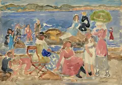 Maurice Brazil Prendergast, A Day at the Beach, circa 1920-23, watercolor, pencil, charcoal and pastel on paper