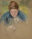 Mary Cassatt, Stout Mother Trying to Awaken Her Baby (Femme se penchant sur un bébé), 1906-07, pastel and charcoal on paper laid down on board
