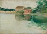 John Henry Twachtman, Houses on the Water, circa 1884, oil on canvas