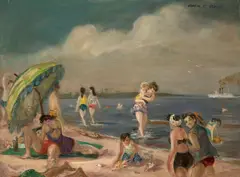 Cecil Crosley Bell, Beach Group, 1956, oil on gessoed Masonite