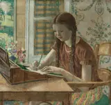 Frederick Carl Frieseke, Girl at the Writing Desk, 1927, oil on canvas