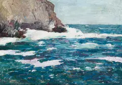 Bald Head Cliff, York, Maine by Emil Carlsen, circa 1914-15, oil on board, sold Nov 2023