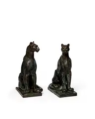 Pumas: A Pair of Bronzes by William Zorach, bronze with dark brown and verdigris patina, each, sold Nov 2023