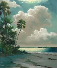 Sam Newton, Palms Along the Coast, oil on Masonite