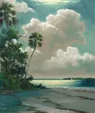 Sam Newton, Palms Along the Coast, oil on Masonite