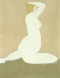 March Avery, Nude with Upraised Arm, 1973, oil on canvasboard
