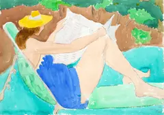 Sally Michel Avery, Sunday Morning, 1987, watercolor, charcoal and graphite on paper