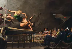Robert Riggs, Lady Wrestlers, 1950, tempera on panel
