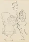 Norman Rockwell, Willie Was Different (Woman and Bird on Train), circa 1967, pencil on board