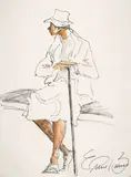 Ernie Barnes, Study of Woman Sitting on Bench with Cane