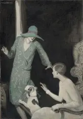 McClelland Barclay, Playful Terrier, circa 1920, oil on canvas