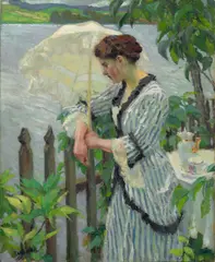 Edward Cucuel, Woman with a Parasol, oil on canvas