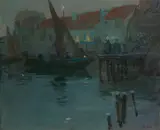 Richard Edward Miller, The Harbor at Night, Concarneau, oil on canvas