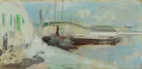 John Henry Twachtman, Grinnell's Wharf, circa 1900, oil on panel