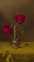 Martin Johnson Heade, Two Roses in a Metal Vase, 1885, oil on canvas