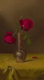 Martin Johnson Heade, Two Roses in a Metal Vase, 1885, oil on canvas