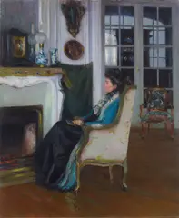 A Pensive Moment by Susan Watkins, oil on canvas, sold May 2023
