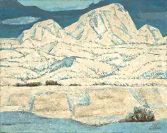 Emil Bisttram, Taos Mountain in Winter, oil on Masonite