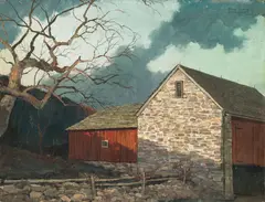 Barn Detail, Bucks County by Eric Sloane, oil on Masonite, sold May 2023