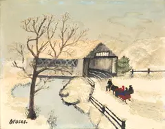 A Ride in the Cutter by Grandma Moses, 1945, oil on Masonite, sold May 2023
