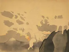 Charles E. Burchfield, Fables: The Eagle and The Fox, circa 1908-10, watercolor, ink and pencil on paper laid down on card