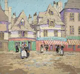 Eleanor Parke Custis, French Street Scene, gouache and charcoal on paper