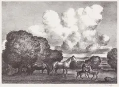 Summer Afternoon (Cole 35) by John Steuart Curry, 1940, Lithograph on Rives paper, sold Aug 2022