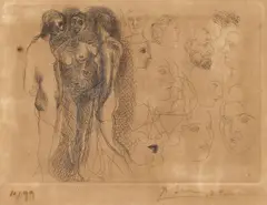 Pablo Picasso, Trois nus debout, from Le Chef-d'oeuvre inconnu (Bloch 90, Baer 131, Cramer bk. 20), 1927, Etching on wove paper