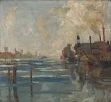 Zoltan Sepeshy, Along the Riverfront, likely Detroit, circa 1930, oil on canvas