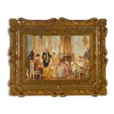 Continental School, In the salon, oil on paper laid down on canvas