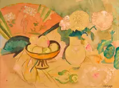 Stillleben mit Blumen by Max Pechstein, 1917, watercolor and pencil on paper, sold Mar 2022