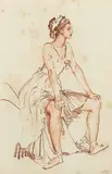 Sir William Russell Flint, Ra, Prws, Dancer Awaiting her Cue, crayon on laid paper
