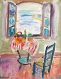 Charles Camoin, Nature morte au guéridon et chaise bleue devant la fenêtre de l'atelier