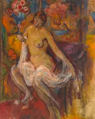 R.A. Augustus Edwin John O.M., A Female Nude, circa 1956, oil, white chalk and charcoal on canvas