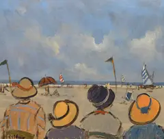 Henri Saint Clair, Plage et chapeaux, circa 1920, oil on board