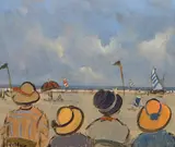 Henri Saint Clair, Plage et chapeaux, circa 1920, oil on board
