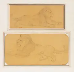 Deux études de lion by Antoine-Louis Barye, both pencil on paper, sold Oct 2022